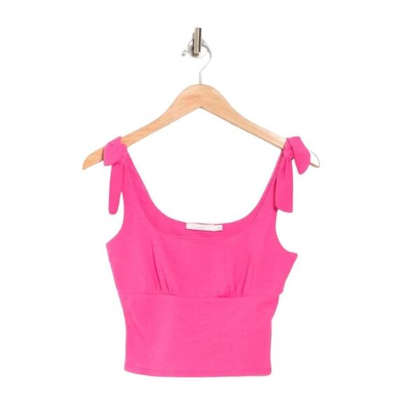Lush Scoop Neck Tie Strap Crop Top Light Fuchsia Pink Size Medium NWOT $22 MSRP - Picture 1 of 8